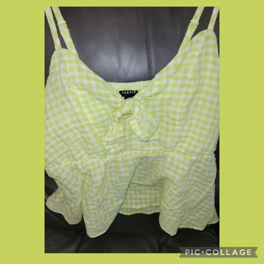 Torrid Lime Green Checked Flowy Tank Top